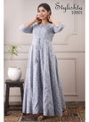Grey Colour Casual Wear Chanderi Fbric Printed Gown 10001